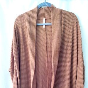 Brown Waffle Knit Cocoon open front Cardigan